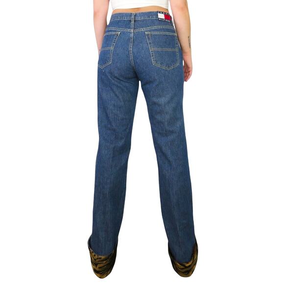 1990s Vintage Tommy Hilfiger High Rise Mom Jeans with Leopard Fur Cuffs 32" - Picture 8 of 8